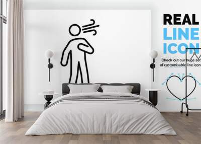 editable real line icon of a outline stick figure having trouble breathing gasping for air and blow out black lines in a modern and clean design on a white background Wall mural