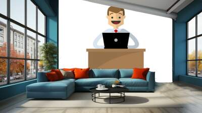 Vector of  a businessman working at his desk Wall mural