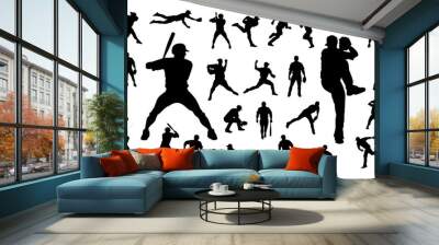 Vector set of Baseball Players Silhouettes Wall mural