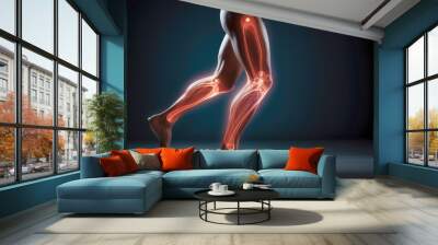 A close-up image revealing the complex anatomy of a painful knee joint, highlighting the importance of joint health. Wall mural