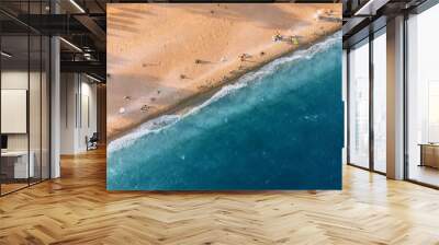 Aerial beach view with mediterranean sea resort. Paradise riviera and vacations in summer Wall mural