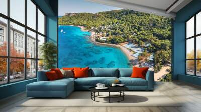 aerial paradise view, showcasing an idyllic harbor adorned with luxurious yachts and majestic mountain in Kemer, Turkey Wall mural