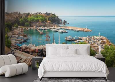 Aerial view of the picturesque bay with marina port with yachts near the old town of Kaleici in Antalya. Turkish Riviera and resort paradise Wall mural