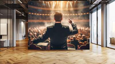 conductor commands the orchestra on stage, orchestrating a mesmerizing performance that resonates with the crowd at this spectacular musical event. Wall mural