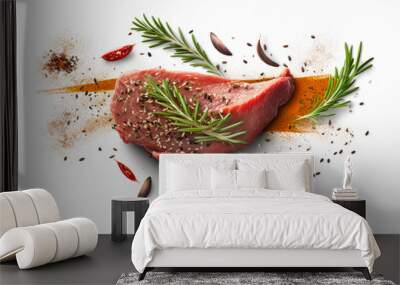 Look no further for the perfect easy dinner a juicy steak prepared with a variety of spices, ready to cook. AI generative Wall mural