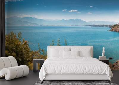 Panoramic view of Lara district of a resort town of Antalya, Turkey situated on a high cliff. Vacation and riviera concept Wall mural