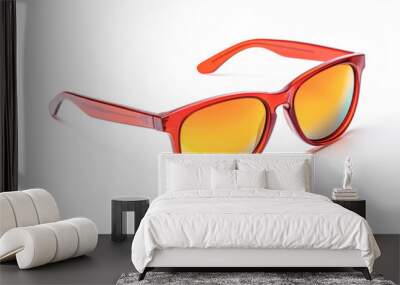 red sunglasses offer both style and protection, showcasing a sleek lens design, isolated on white. Wall mural