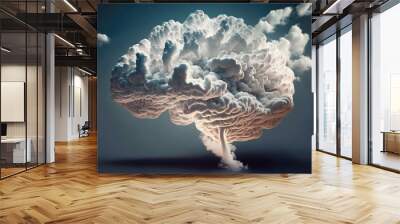 the brain as a symbol of impulses of neural networks and cloud high-tech computing AI generative Wall mural