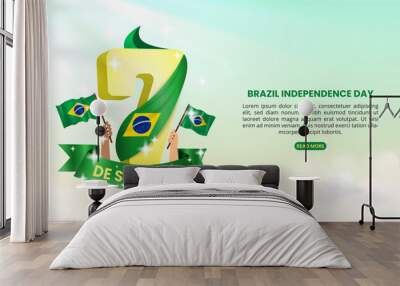 7 De Setembro Dia Da Independencia Do Brasil or September 7th Brazil Independence Day background with 3d lettering and waving flags Wall mural