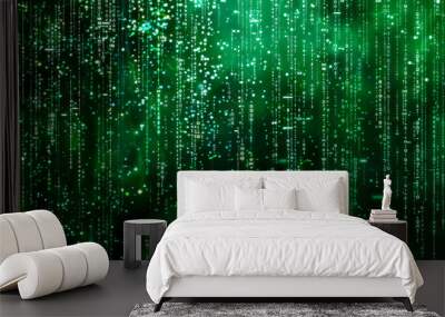 Abstract green matrix background with falling digital code rain Wall mural