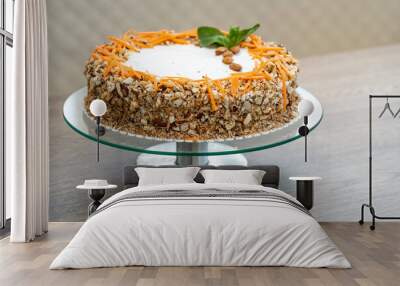 carrot cake with nuts and cream Wall mural