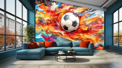 cartoon soccer sport, football ball, art watercolors colorful banner  Wall mural