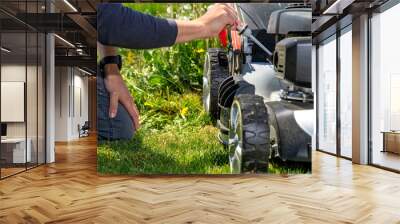 change and check the oil in the motor lawn mower Wall mural