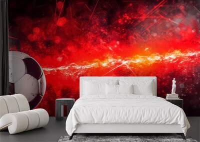 football ball on red background, banner with copy space, made with Generative AI Wall mural