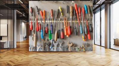 large colorful set of old wrenches and screwdriver in the DIY workshop Wall mural