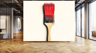 Red paintbrush dripping paint on white background Wall mural