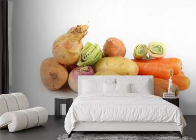 carrots leek onion turnip and sweet potato soup vegetables raw isolated on white background  Wall mural