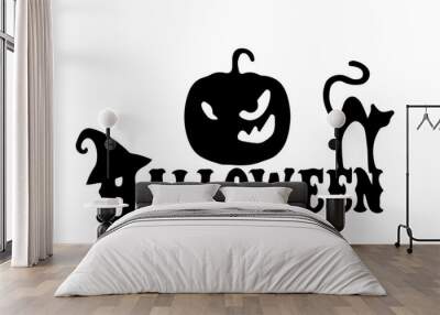 vector halloween with pumpkin monster face  and scary cat  Wall mural