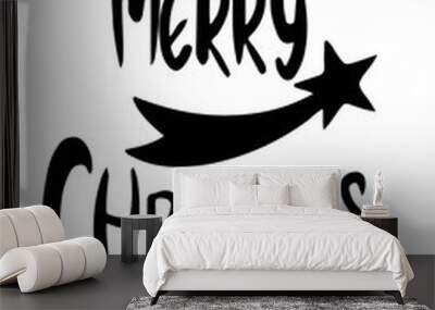 vector merry christmas text with falling star Wall mural