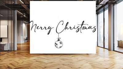 vector merry christmas text with silver christmas ball with snowflakes Wall mural