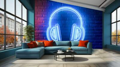 Neon sign with a headset design Wall mural