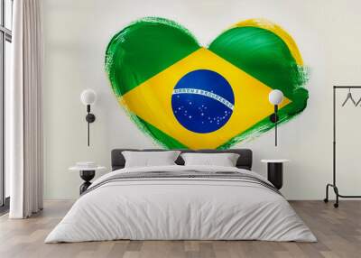 Paint stain in the shape of a heart in the colours of the flag of Brazil. Wall mural