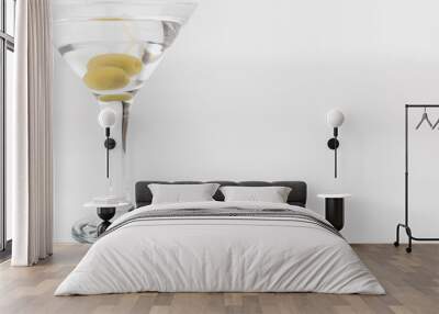 Classic Martini Glass with Olives on White Background Wall mural