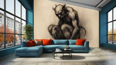 A drawing of a demon sitting on the ground Generative Ai Wall mural