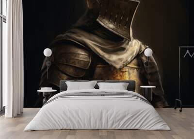 A medieval knight in armor isolated on a black background Generative Ai Wall mural