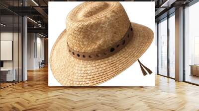 A straw hat with a leather band on a transparent background isolated png Generative Ai Wall mural