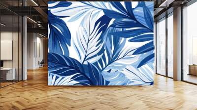 Blue white abstract ba ckground with tropical palm  leaves  Wall mural