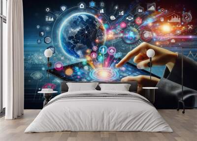 businessman working, digital markting concept, generative ai Wall mural