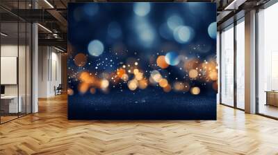 Christmas and New Year banner with a blue defocused background and bokeh effect lights, Christmas sparkles, Generative AI Wall mural