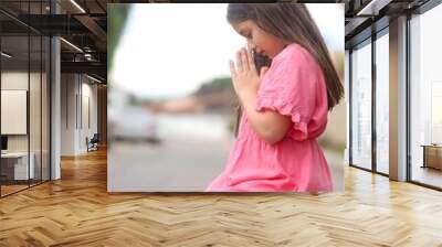 child girl praying, praying child, religious, faith, spirituality, hands folded Wall mural