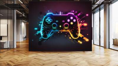 neon video game controller blurred background, generative AI, gamepad, joystick, controller, console, buttons Wall mural