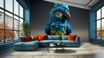 Cute blue colorful macaw in a cartoon stance, Generative AI Wall mural