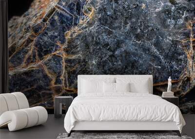 Biotite (black mica) mineral on black background. Wall mural