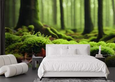 Green moss on forest, 16:9, 300 dpi with copyspace Wall mural