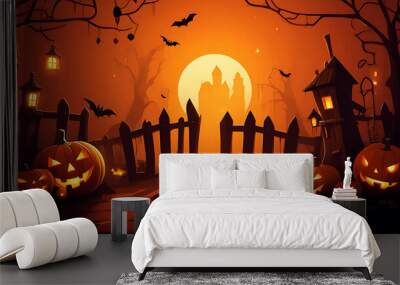 halloween banner with pumpkins, generative ai Wall mural