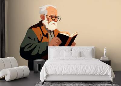 Generative AI illustration of old man reading a book Wall mural