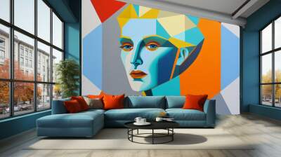 modern geometric pop style cubist portrait painting of a woman Generative Ai Wall mural