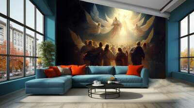 people looking at angels in the sky Wall mural