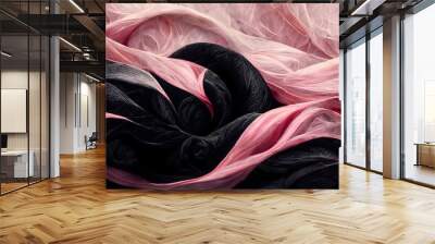 Pink and black Flowing fabric background illustration, abstract swirl Wall mural