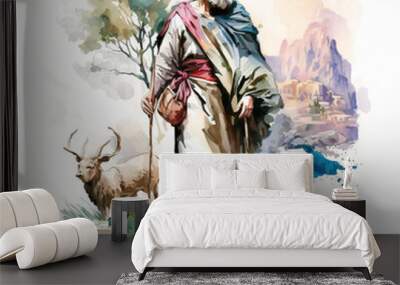 Saint Paul traveling watercolor painting isolated on a white background Generative Ai Wall mural