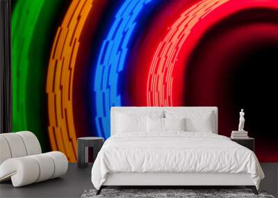 Trayectorias circulares formadas por LEDS de colores que se encienden y apagan al ritmo de diferentes patrones digitales. Wall mural