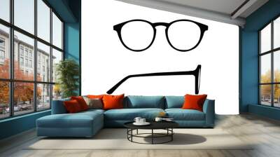 Vector isolated Illustration of a Glasses Frame. Black glasses Frame Front and Side View Wall mural