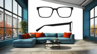 Vector isolated Illustration of a Glasses Frame. Black glasses Frame Front and Side View Wall mural