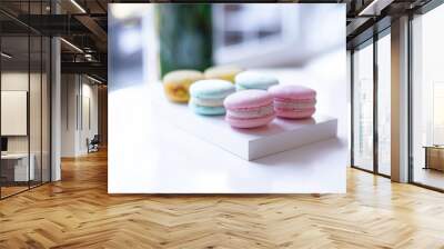 colorful macarons on white tray Wall mural