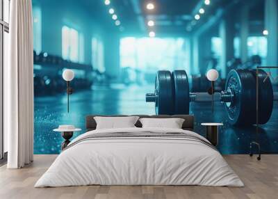 Dumbbells Lined Up in a Contemporary Gym Setting Wall mural