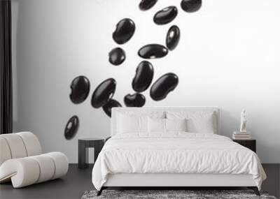 Black beans floating on white background Wall mural